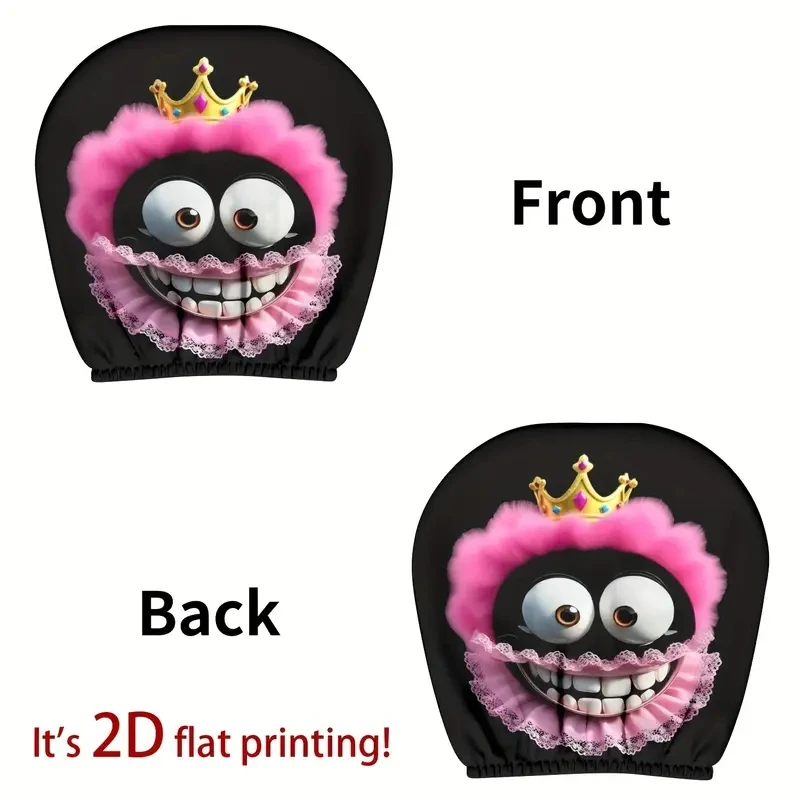 Pink Textile Crown Expression Universal Eco Friendly Car Headrest Cover 2pcs Breathable Stain Resistant