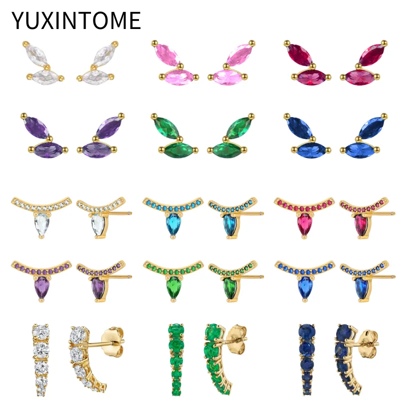 925 Sterling Silver Ear Needle Water Drop Stud Earrings Blue/White/Purple/Green Zircon Small Earrings For Women Korean Jewelry