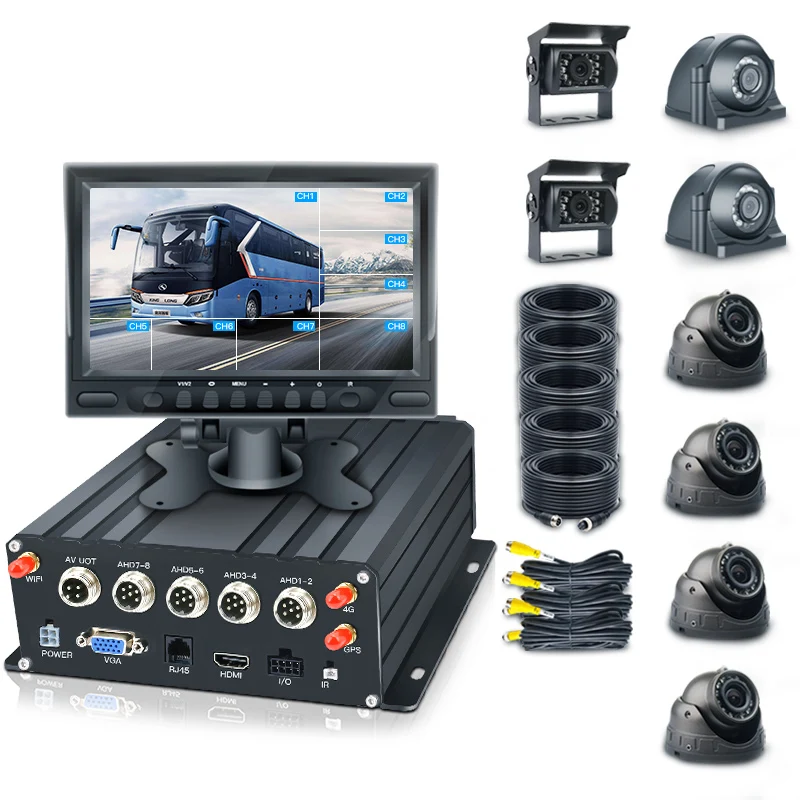 

Vehicle 4G Wifi 4ch 8Ch Mobile DVR SD Card Hard Disk HD 7 Inch VGA Car Security Ai Bus Truck CCTV MDVR System