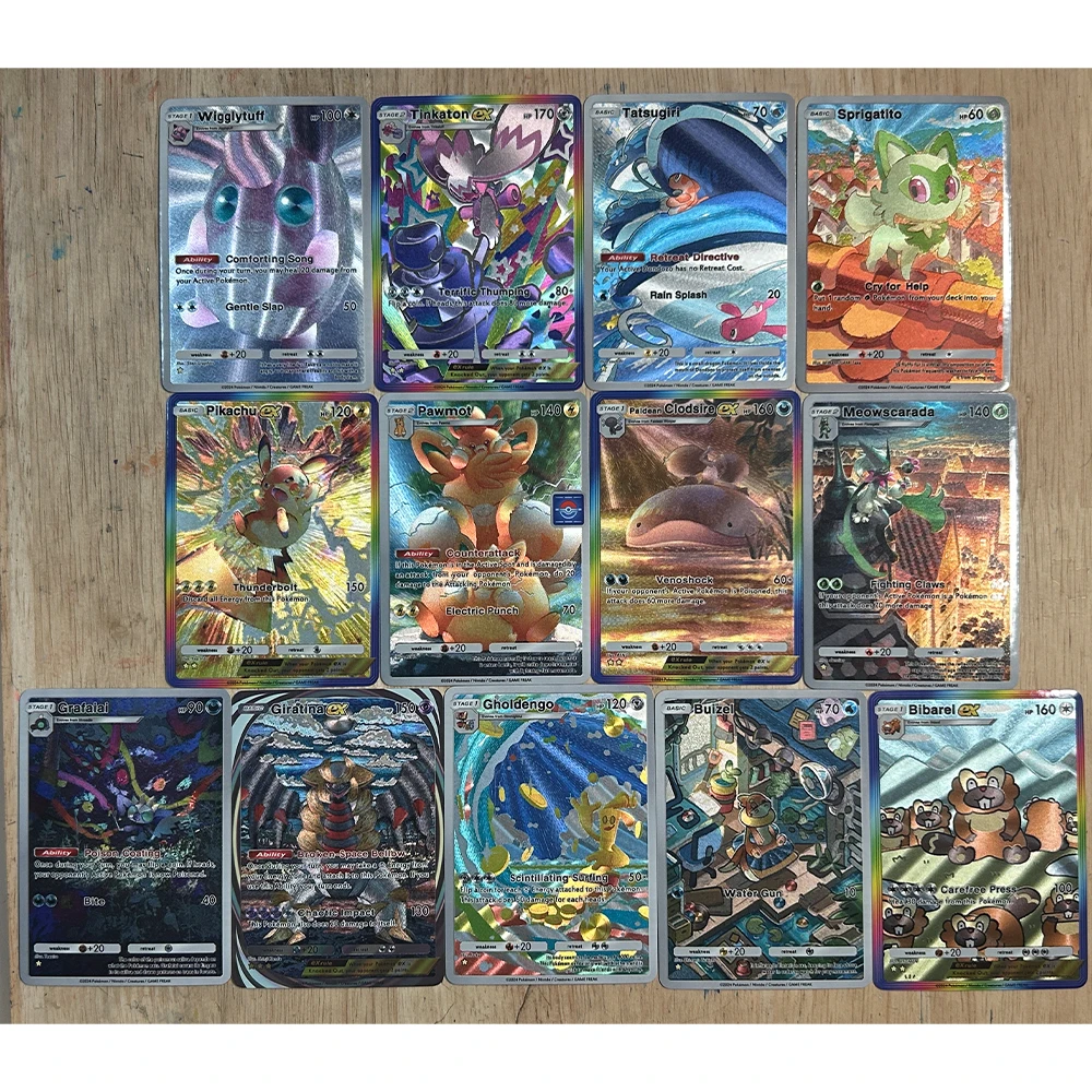 13 ピース/セット新 DIY アニメ PTCG ポケットコレクションカード英語バージョン WIGGLYTUFF TATSUGIRI エンボステクスチャフラッシュカード子供のギフト