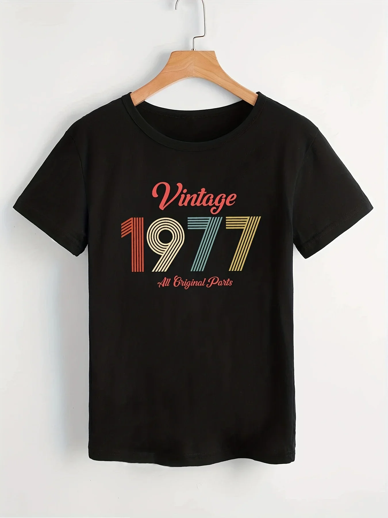 Vintage 1977 Print  Women T-shirt - Women\'s Casual Crew Neck Short Sleeve Tee  Women Clothing