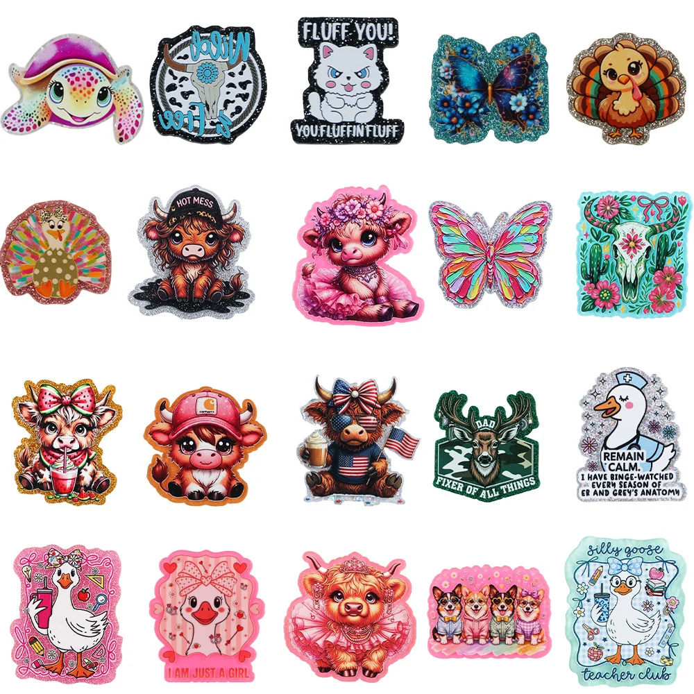 Animal Flatback Acrylic Resin Planars Cow Goose Butterfly Dog Cat Butterfly Glitter Handmade Materials for Card Cover Brooch