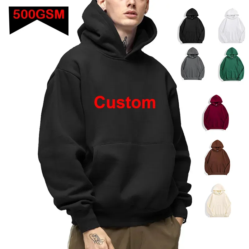 

Custom Logo Heavyweight Hoodie Men Autumn Winter Thick Casual Solid Color Sweatshirt Pullover Top Plus Size Hoodies & Sweatshirt