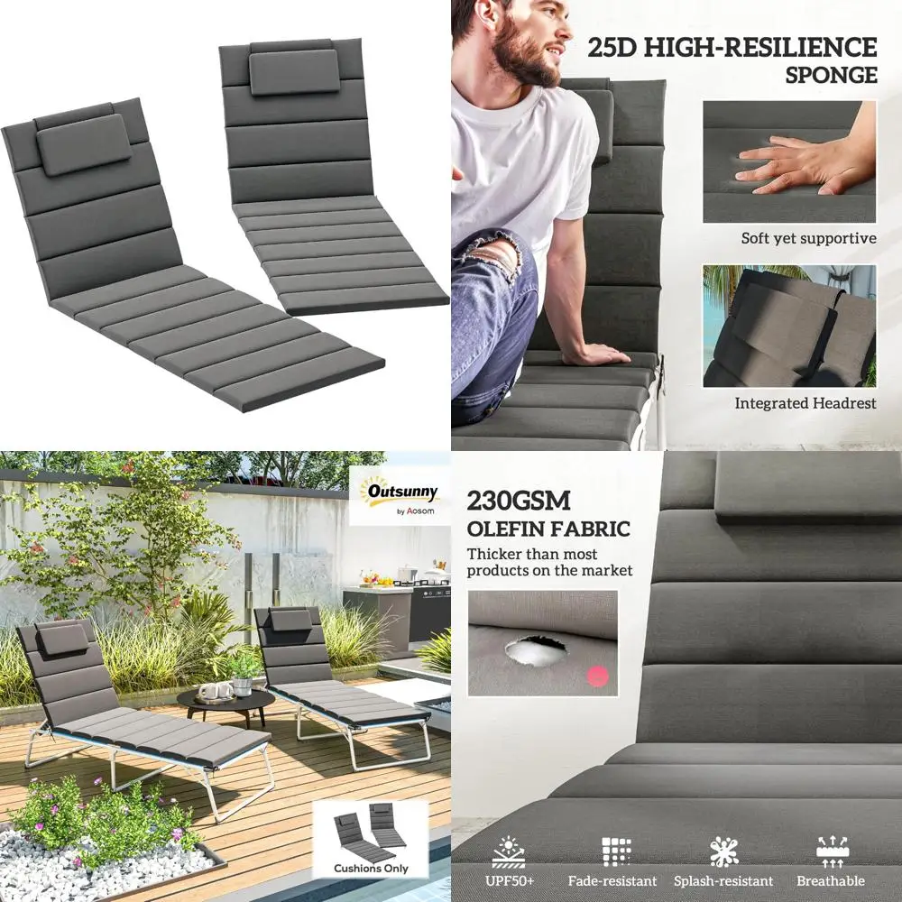 

Набор подушек для шезлонга для патио, 2 шт., 80x26, UPF50+, 230 г/м2, пенопласт высокой плотности, складные уличные подушки