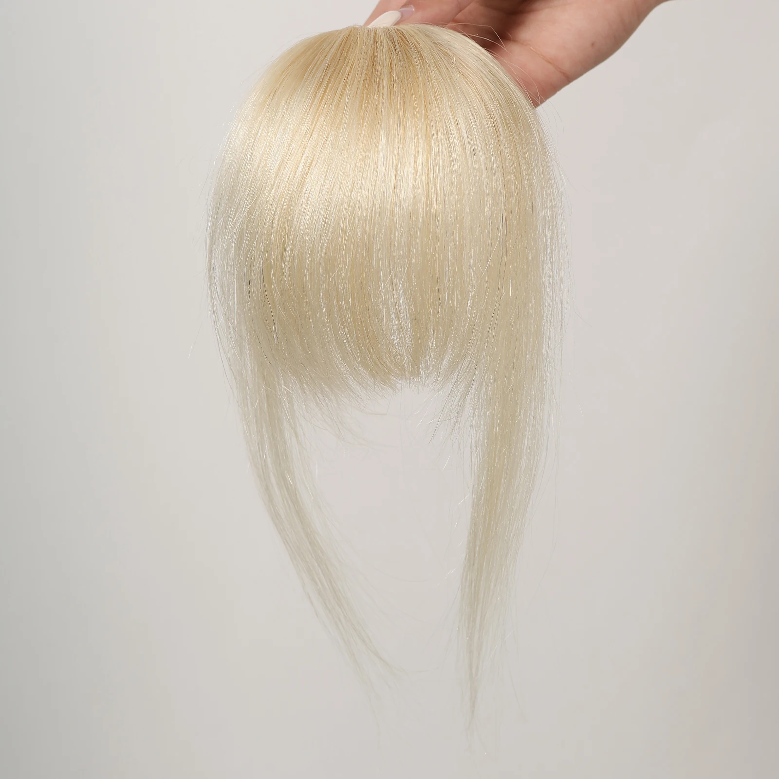 100% Human Hair Bangs Clips in Air Fringe Bangs Hairpiece for Women Platinum Blonde Remy Human Hair Bangs Hair Extension 4.5inch