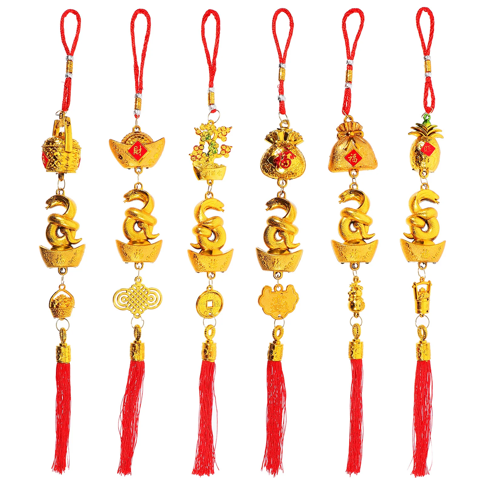 

6Pcs Chinese New Year Decorative Pendants Traditional Snake Design Festive Color for Home Car Window Decoration