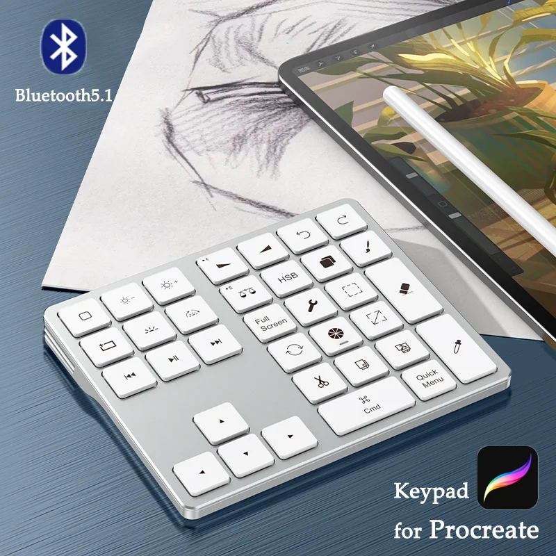 

Portable Mini Bluetooth Keyboard For Procreate Rechargeable Wireless Keypad Painting Drawing Keyboard For iPad IOS Mac Tablet