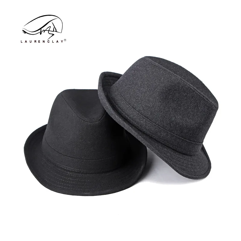 Sombrero de Caballero de estilo británico para hombre, sombrero de copa de lana de Color sólido Simple, sombrero Fedora informal, cálido, talla grande