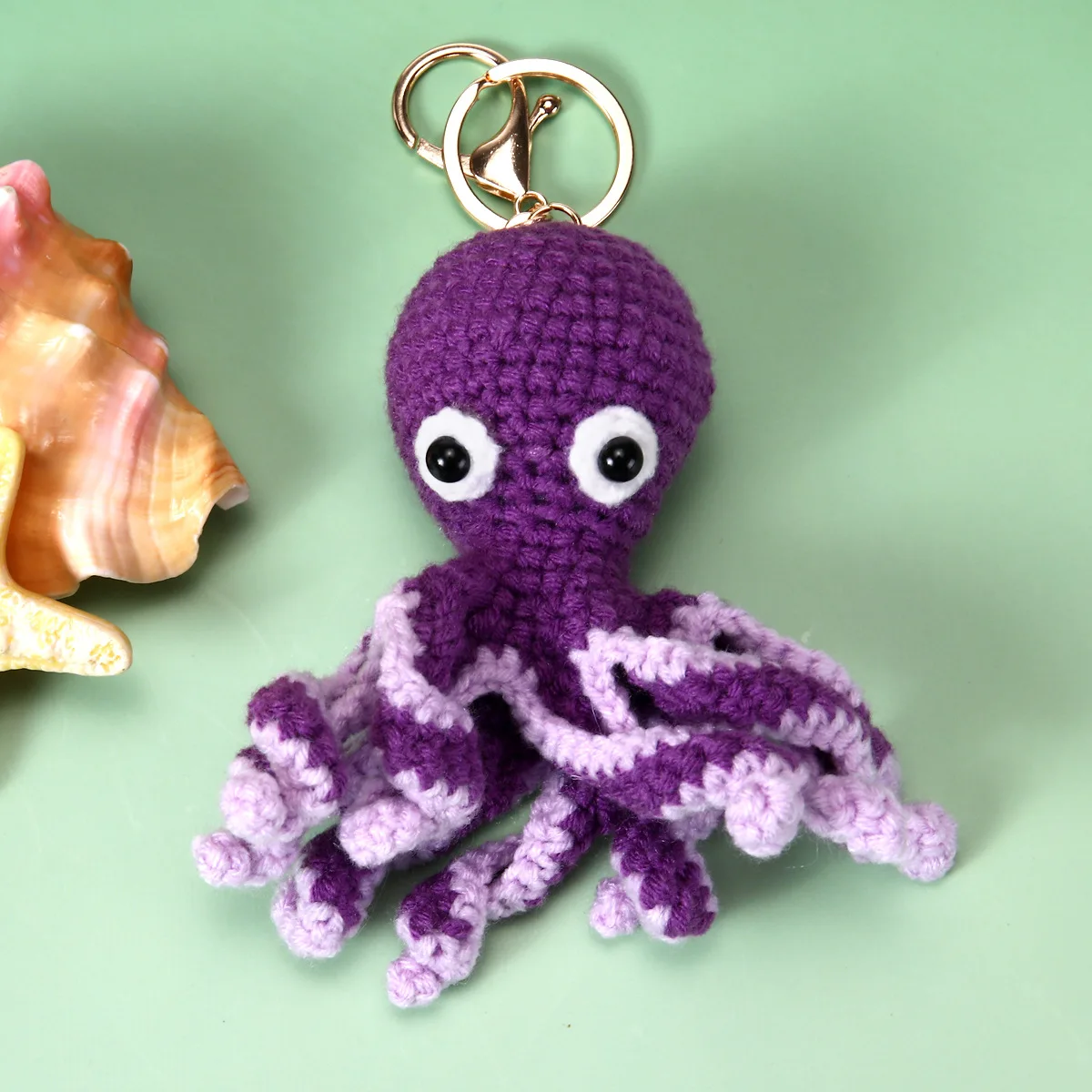 Kreativer Häkel-Tintenfisch-Anhänger, handgefertigter gewebter Meeresanhänger, niedlicher Schildkröten-Schlüsselanhänger, Rucksack-Deko – Detail 5