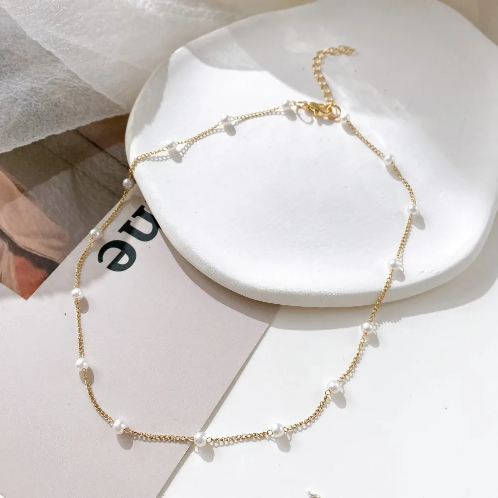 Pendant Pearl Neck Chain Practical Decoration Zinc Alloy Girl's Neck Chain Jewelry with Pearls Clavicular Chain