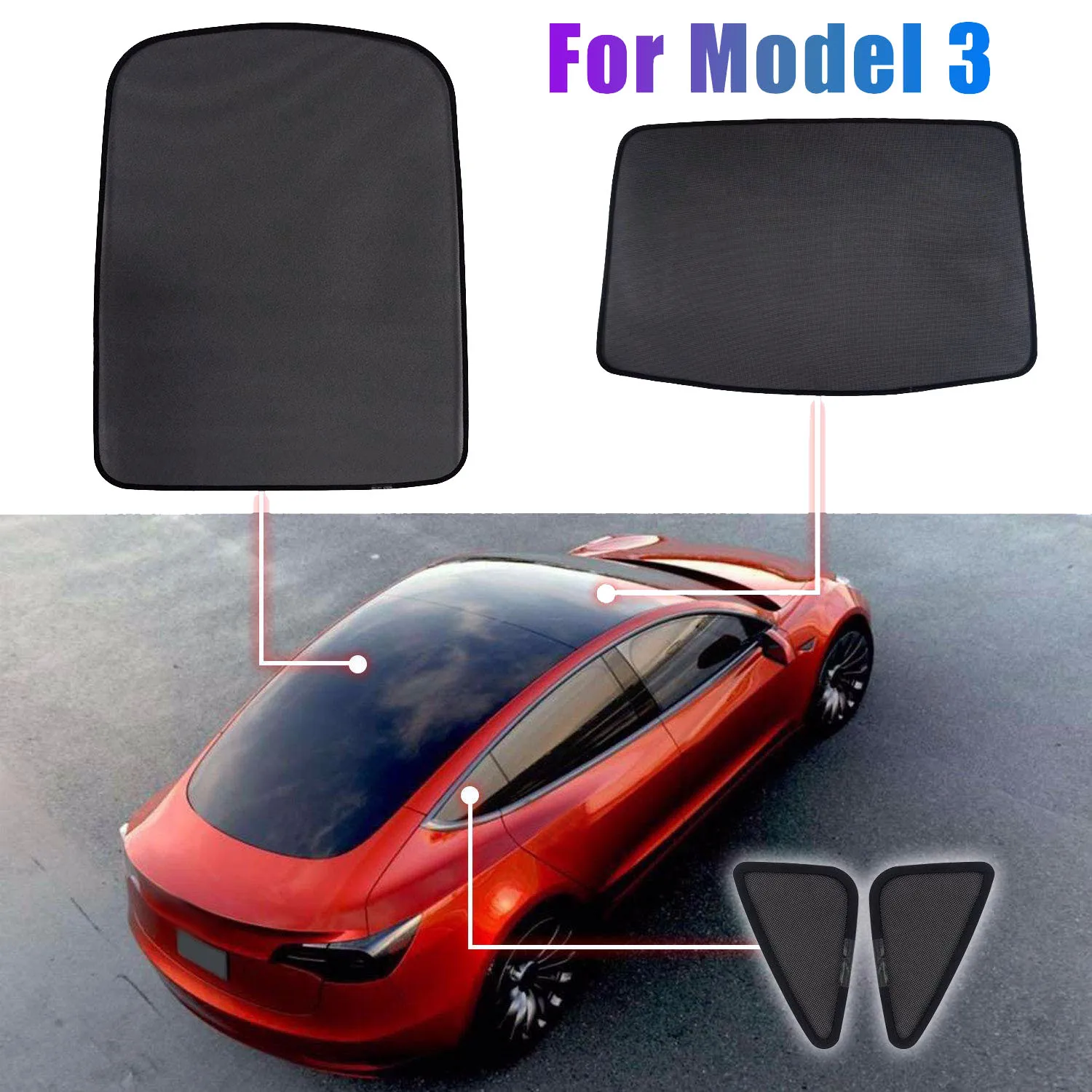 Car Front Rear Sunroof Skylight Shading Net Sun Shades Glass Roof Sunshade Triangular Window Sunshade for Tesla Model