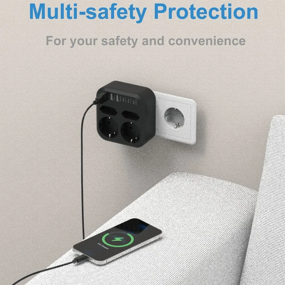 

10 In 1 3500W EU Plug Power Strip with 4 AC Outlets 6 USB 17W Fast Charging Socket 7 Safety System Surge Protection Socket