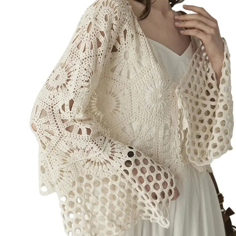 

270D Women's Cardigan Stylish Cutout Knit Top Comfortable Cotton Blouse for Girls