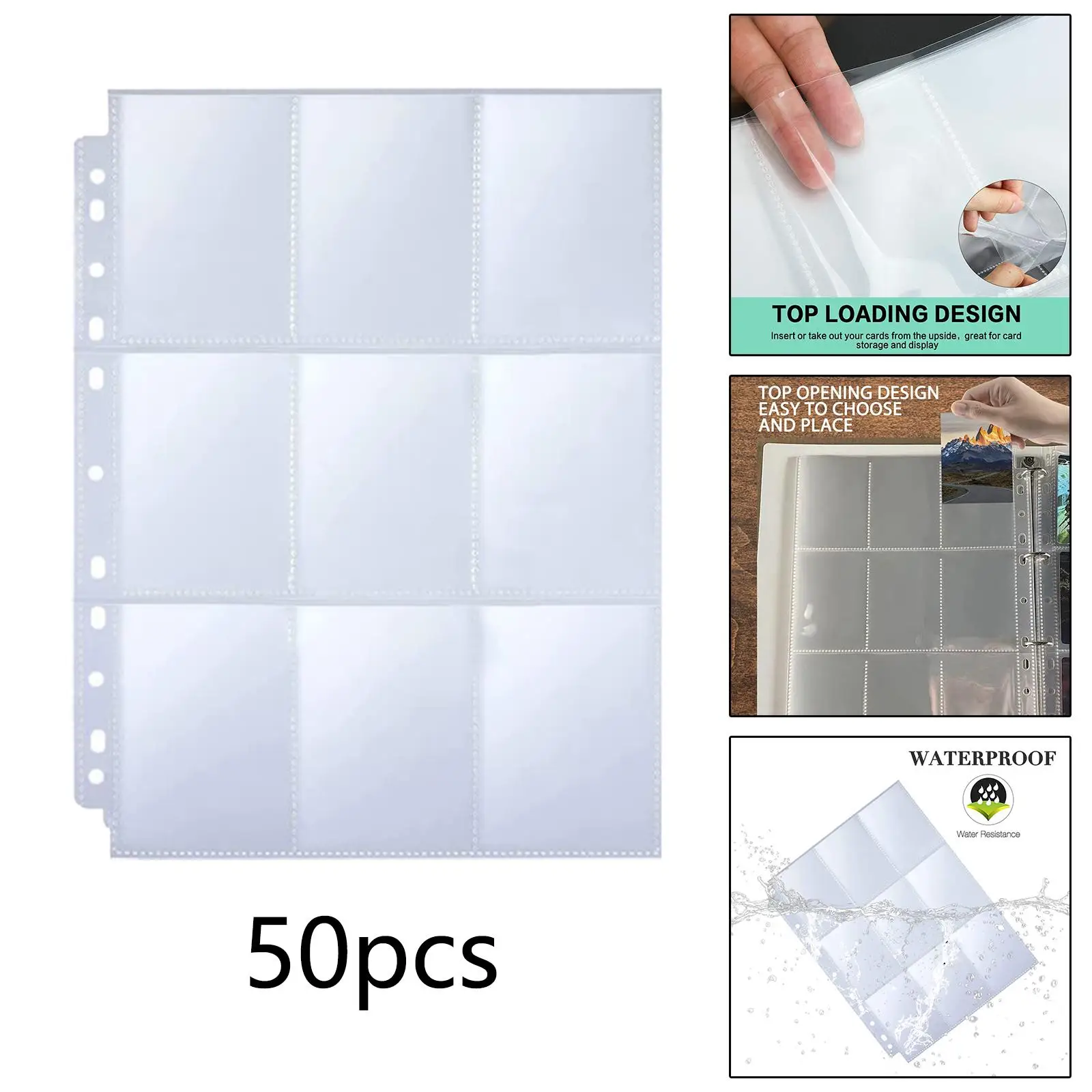 50Pcs Trading Card Sleeves page ,Large Capacity ,Transparent Pocket Card Protectors Activity Binder Sleeves for Business Cards