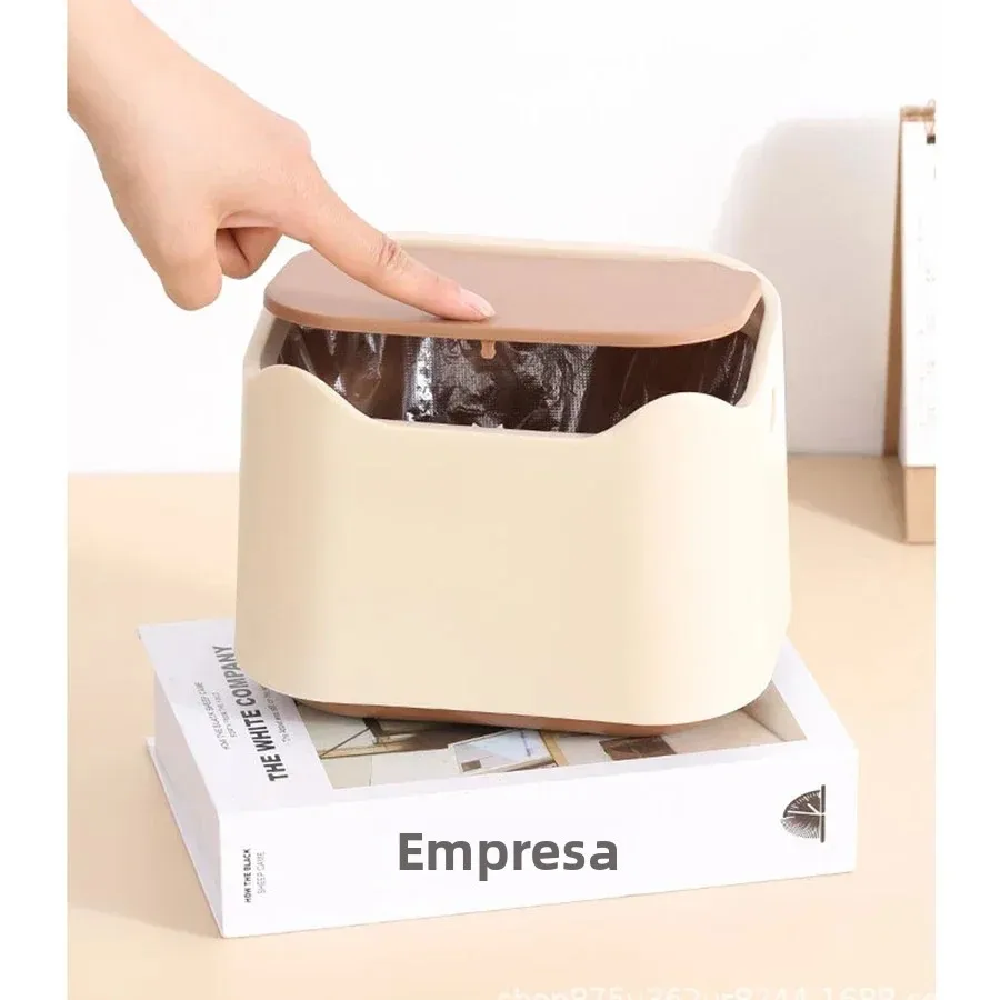 Mini basurero de escritorio con tapa, tipo prensa, para cocina, dormitorio, tocador, oficina, hogar, caja de almacenamiento de residuos.