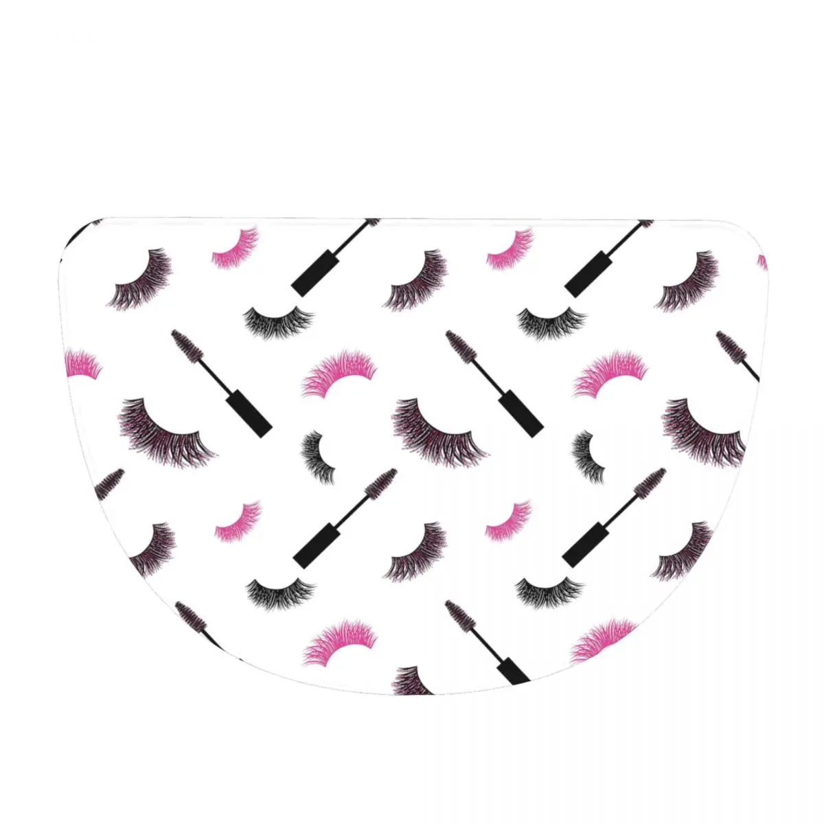 Lashes And Mascara With Pink Glitter Pattern Soft Flannel Half Round Doormat Non Slip Bathroom Mat Absorbent Floor Carpet