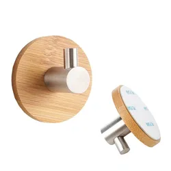 Ganchos de bambú Natural para ropa, soporte para sombreros, montado en la pared, sin perforaciones, gancho para colgar toallas de baño, organizadores de cocina y armario