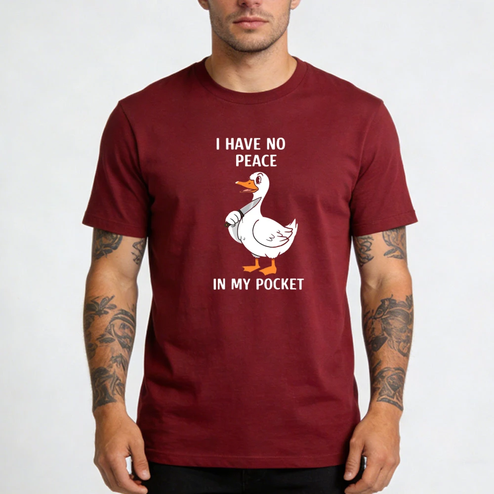 Funny Duck With Knife Graphic T-Shirt I Have No Peace In My Pocket Letter Print Summer Streetwear Casual Daily Tops