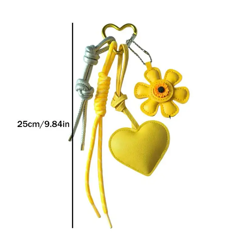 Vintage PU-Leder Blumenherz Taschenanhänger & Schlüsselanhänger, Handgefertigter Boho-Taschenanhänger für Frauen, Ästhetisches Accessoire für Tragetaschen – Detail 8