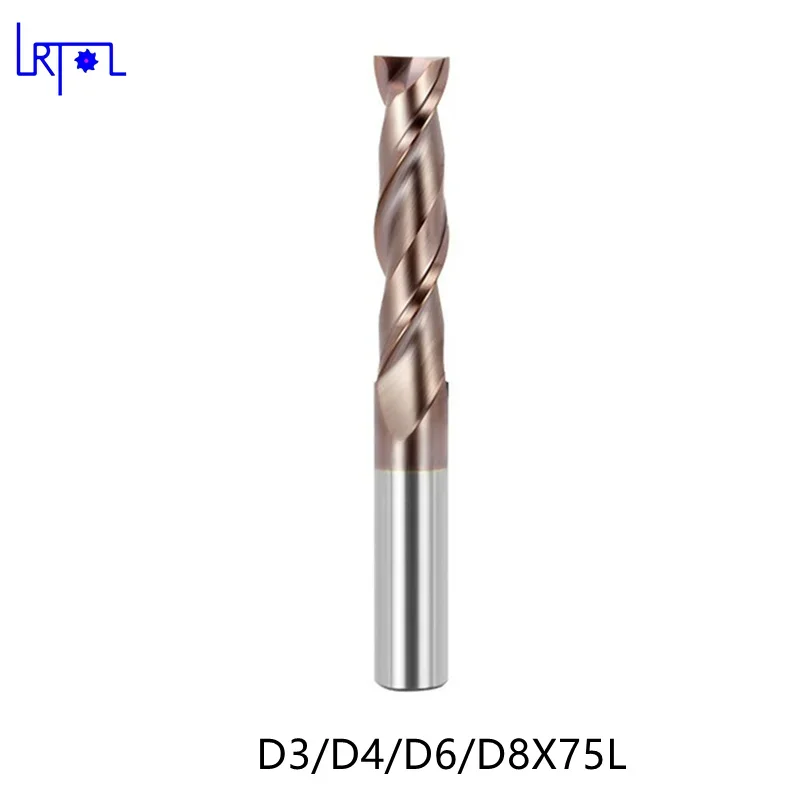 2PCS HRC50 D3 4  6 8*L75mm 2 Flutes Extra Long Tungsten Carbide Flat Square  End Mill Set CNC Tool Milling Cutter of Machine