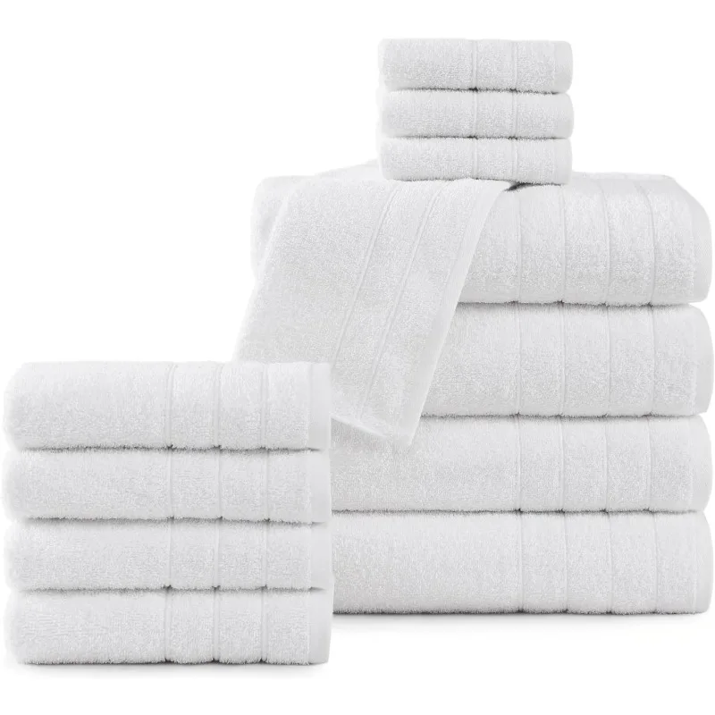 Bath Towels 12 Piece Set, 4 Bath Towels 30 x 60 Inch, 4 Hand Towels, and 4 Washcloths, Ring Spun Cotton Highly Absorbent Towels