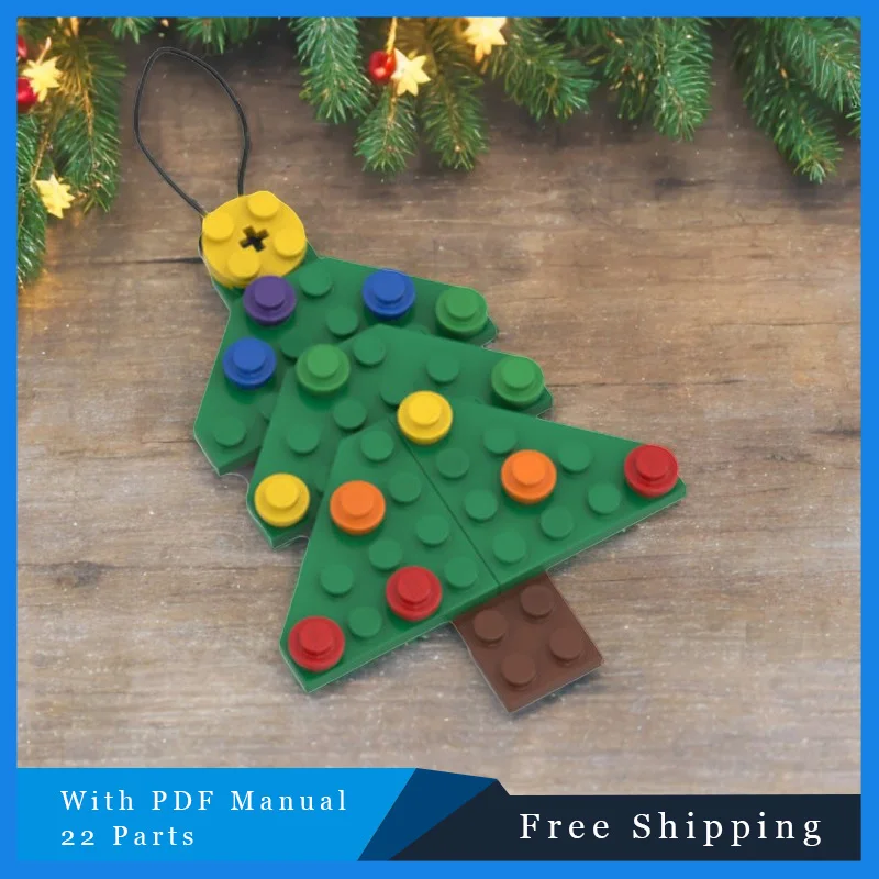 

22 детали, серия украшений, Рождественская елка, модульная MOC, креативный строительный блок, кирпичи, образовательный детский набор, головоломка, праздничный подарок