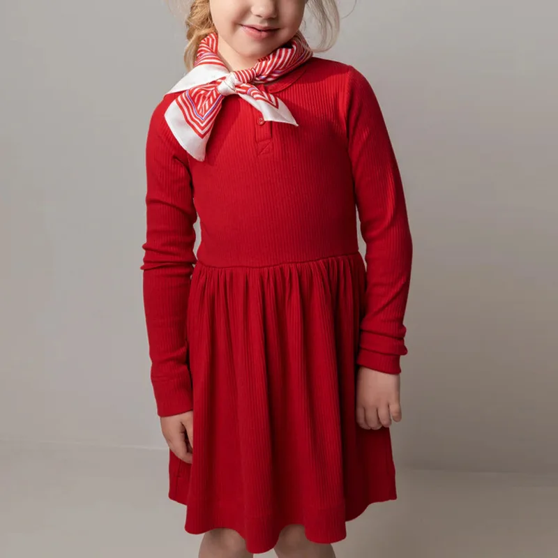 

Однотонное детское платье для девочек, вязаная юбка с рюшами, утепленное теплое платье для маленьких девочек, новое зимнее универсальное платье длиной до колена для маленьких девочек