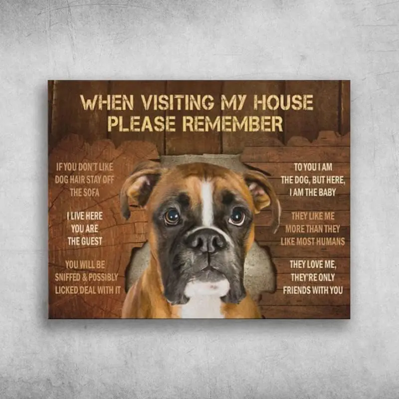 Vintage Tin Sign Metal Poster Plaque Boxer Dog When Visiting My House Please Remember Fun Metal Sign Iron Painting Retro Wa sign