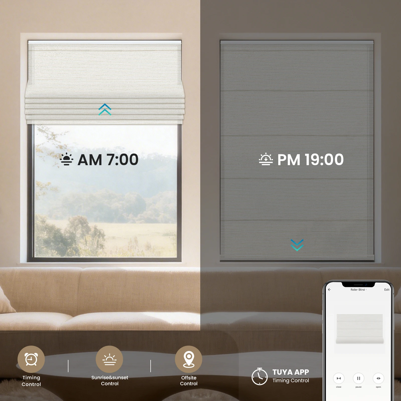 No Tool Automatic Blackout Roman Shades No Drill Tuya OEM Customization Remote Control Motorized Roman Smart Blinds for Window view 5