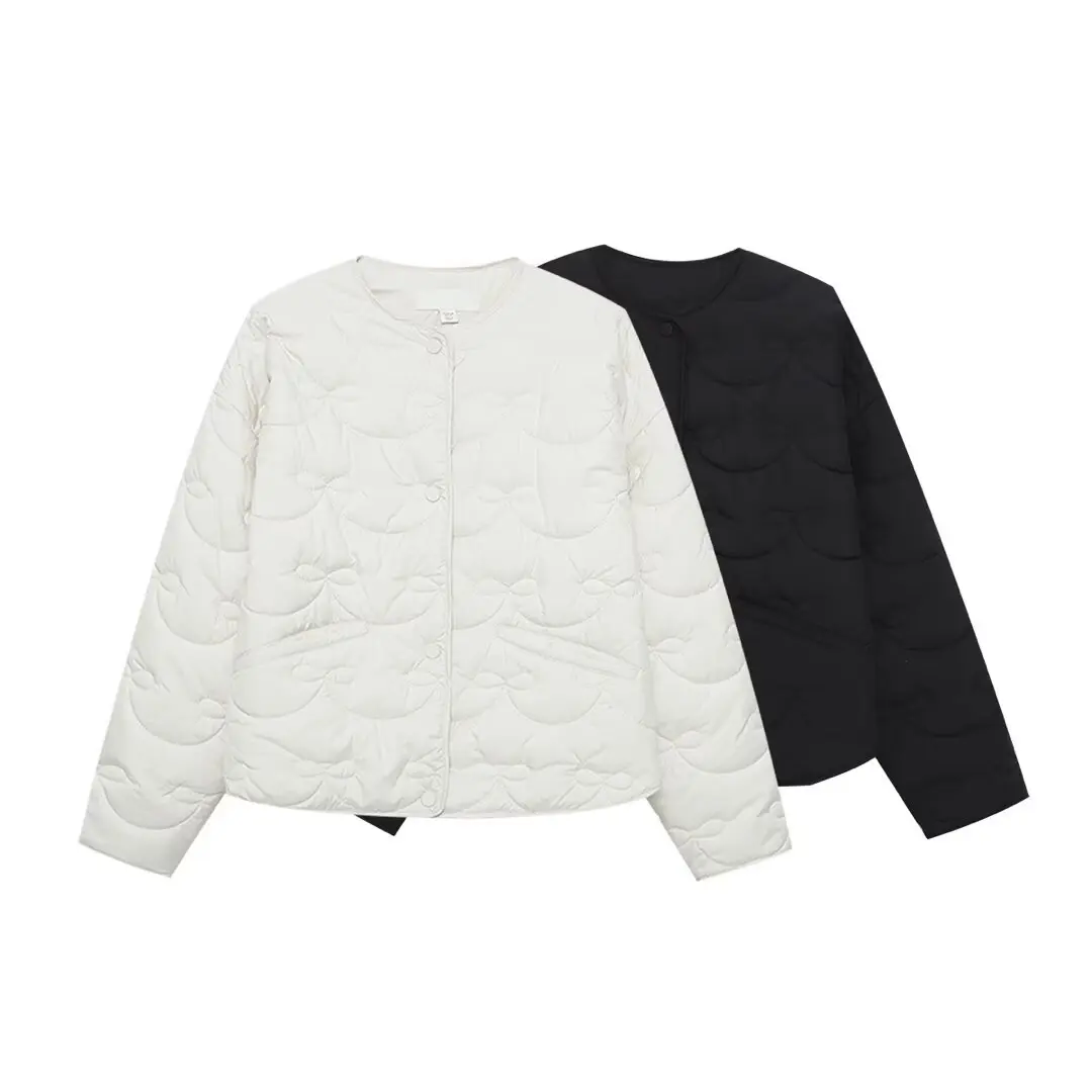 new women's wear gentle lovely bow-pattern quilted light round neck jacket casual coat