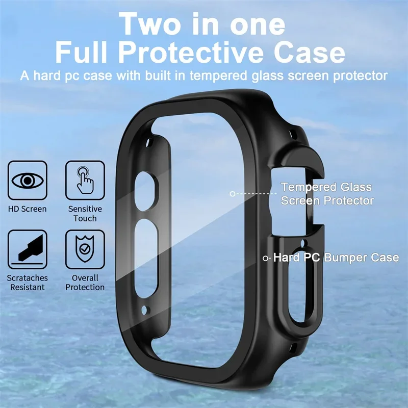 Kaca + Casing untuk Apple Watch Ultra 49Mm PC Bumper + Pelindung Layar Penutup Kotak Mewah Antigores untuk Apple Watch Ultra 2 Aksesori