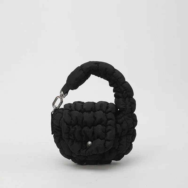 Mini Bag Edgy Black Mini Cloud Waist Pack Lightweight Solid Secure Button Closure with Decorative Coin Purse and Headphone Bag