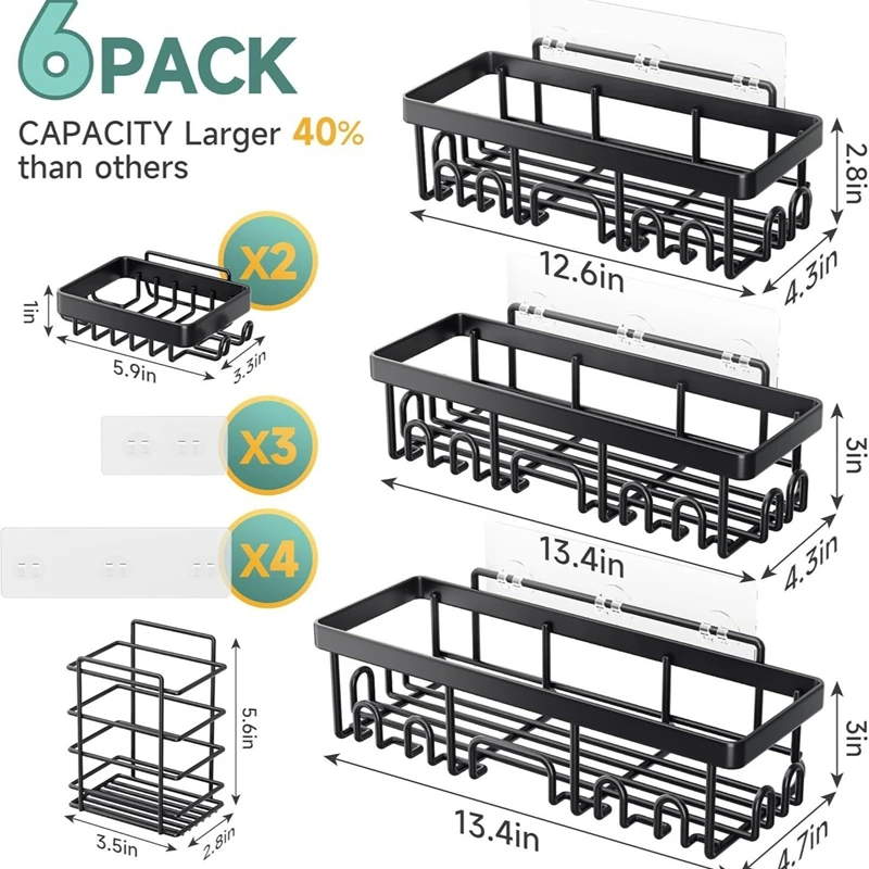Adhesive Shower Caddy 6 Pack Rustproof Stainless Steel Bath Organizers No Drilling Shelves For Bathroom Storage & Home Decor