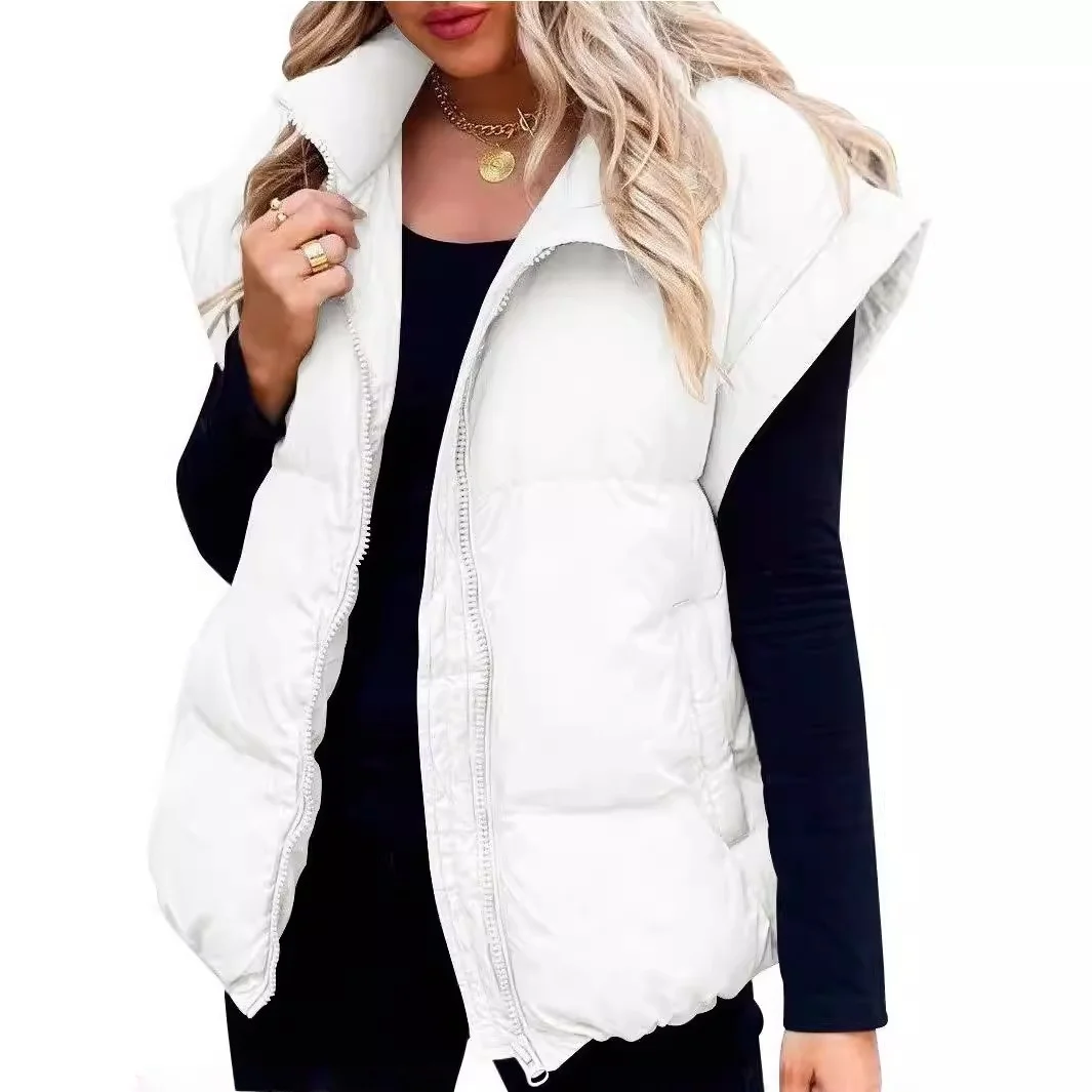 

Модный летний жилет из хлопка с воротником-стойкой на молнии для женщин, повседневная верхняя одежда для работы и отдыха