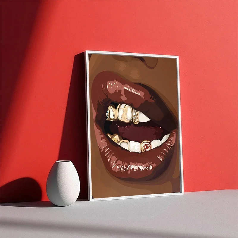 الحديثة الأفريقية السوداء الإناث صورة مسمار الشفاه الملصقات الشكل الفن قماش اللوحة والمطبوعات صور فنية للجدران ديكور غرفة المنزل #4