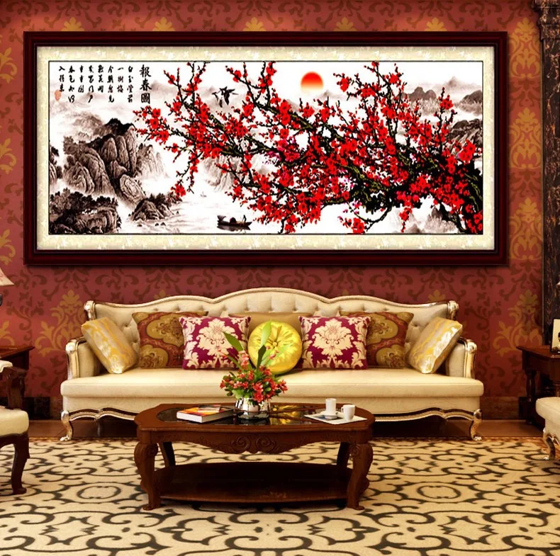 

Spring Plum Flower Embroidery Kit - Family Blessing Cross-stitch Floral Print Pattern Wall Home Decor Needlework Painting