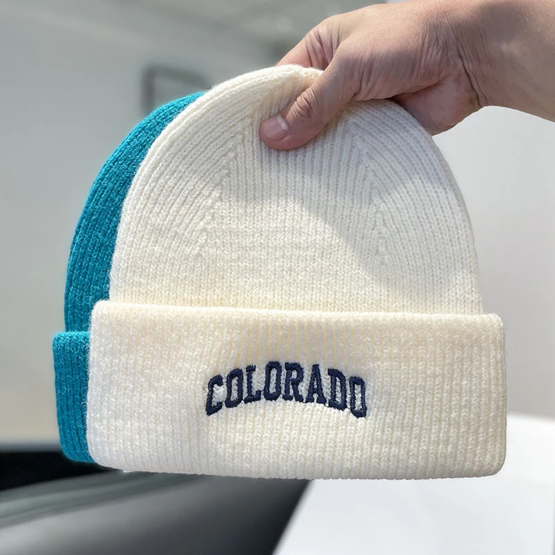 Men Women Colorado Letter Embroidered Cuffed Beanie, Autumn Winter Warm Knit Hat Outdoor Ski Cap 3