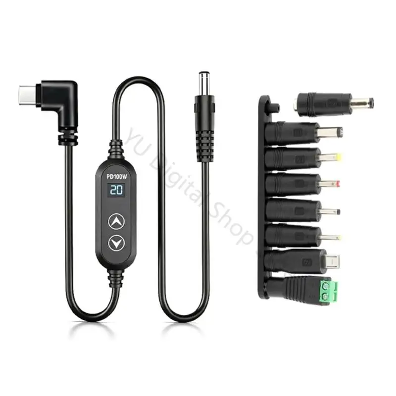 96BA Screen Unit USB C Power Cable, Head, 9V 12V 15V 20V Output, 100W 1.28m with Replaceable Round End Set for Office