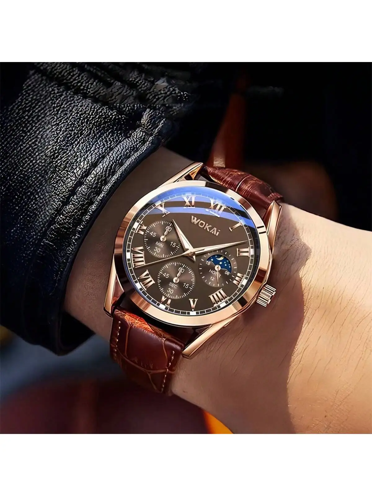 1pcs New Wokai Business Watch Quartz Sports Watch Casual Belt Men's Watch Men's Watch