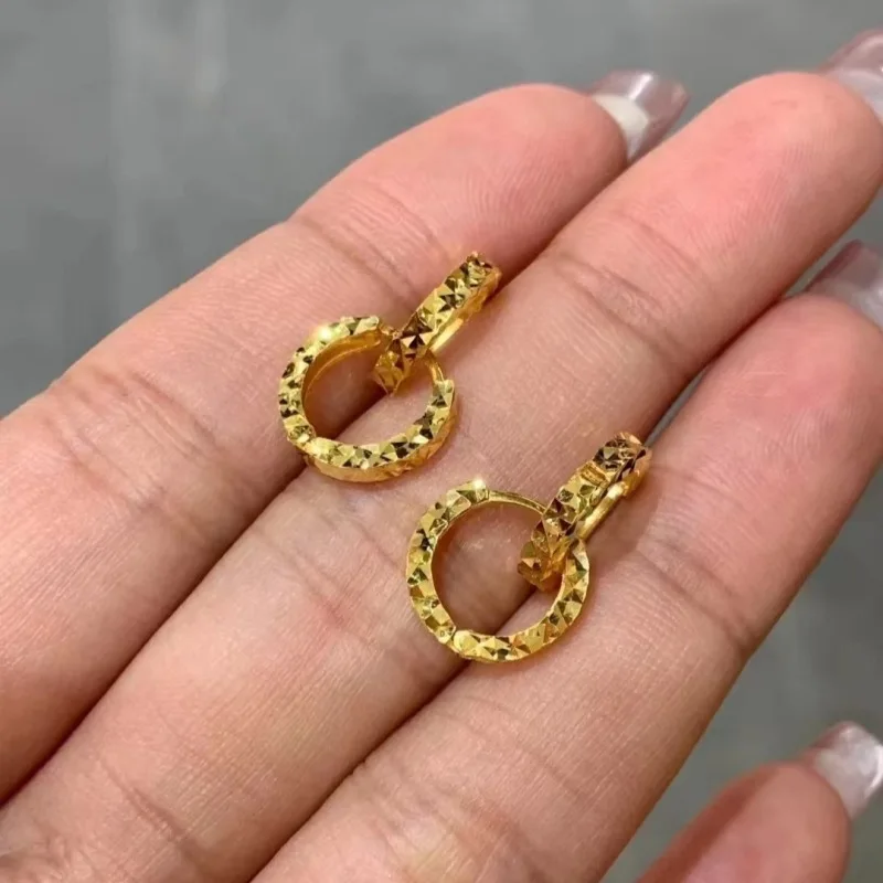 High-quality Shining Real 18k Gold Crushed Ice Ear Buckle for Woman Luxury AU750 Earring Party Banquet Jewelry 18K No Demolding