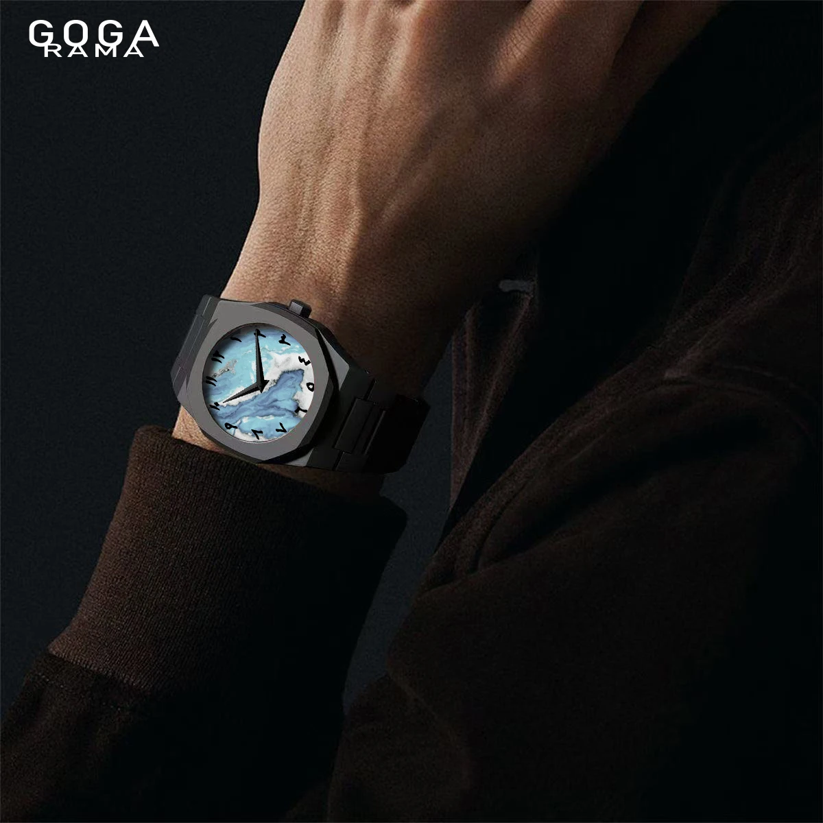 GOGARAMA Personalized Custom Brand Logo Blue Dial Arabic Numerals Quartz Men's Business Watch - view 6