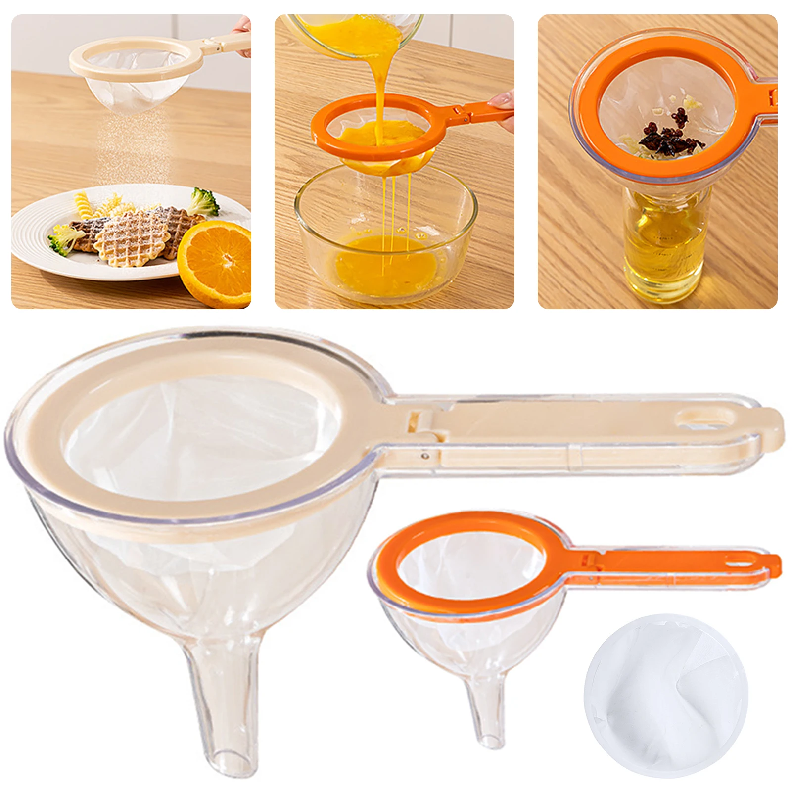 

For Home Kitchen Tool Food Funnel with Fine Mesh Strainer Multifunctional Plastic Sieve Filter Spoon with Non Slip Handle