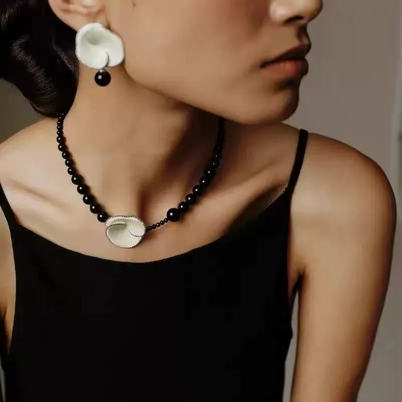 

Jenny&dave Enamel Black Agate Necklace Women's Pearl Long Necklace Jewelry Necklace Necklaces For Women