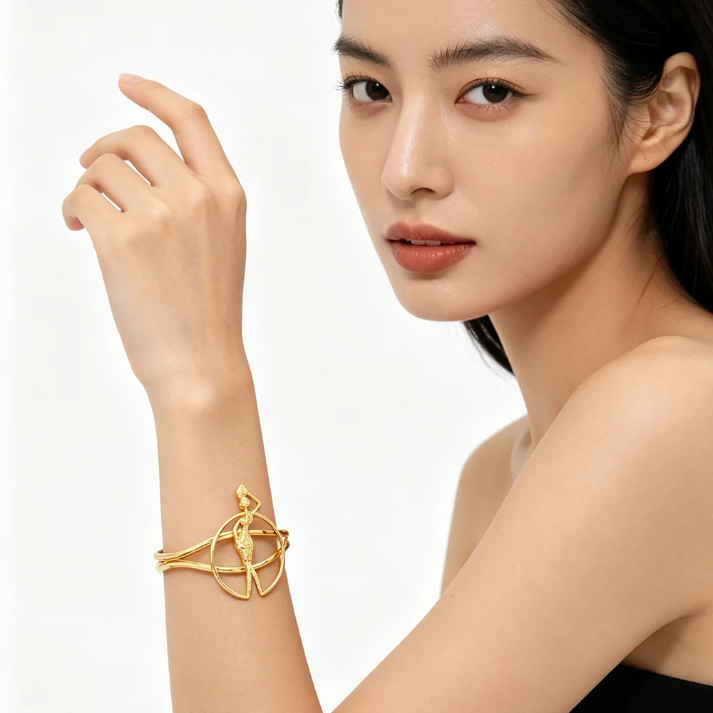 Afrikanisches Goldschmuck-Set 18K Vergoldete Halskette und Ohrringe Armreif Ring Set für Frauen Klassisches Design Clip-Schmuck – Detail 10