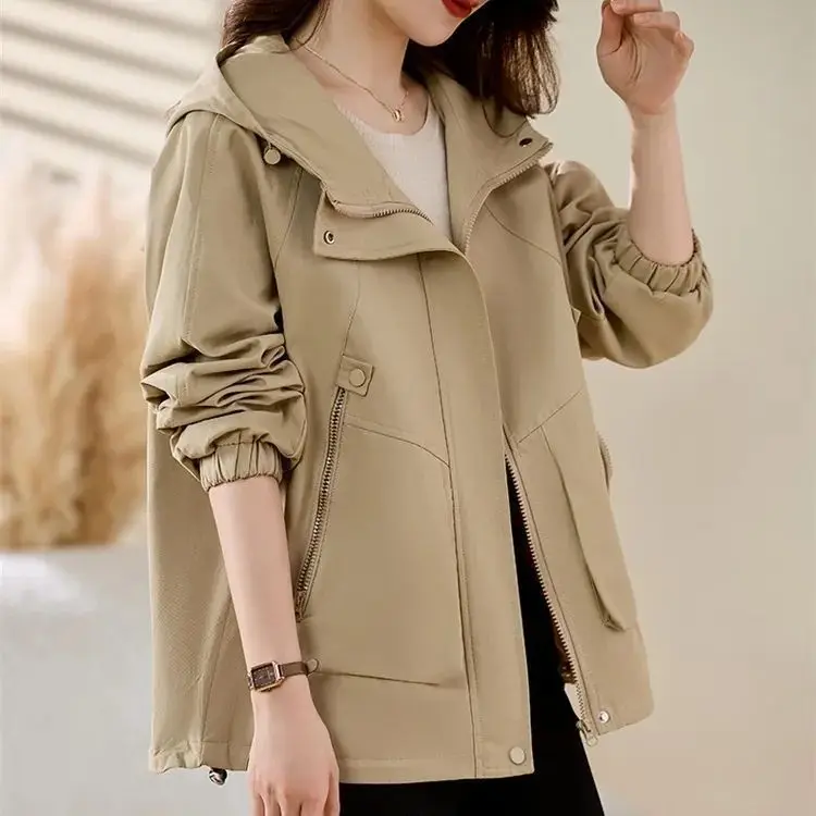 

Женская мода 2025 года, новая повседневная свободная куртка, темпераментный плащ с капюшоном