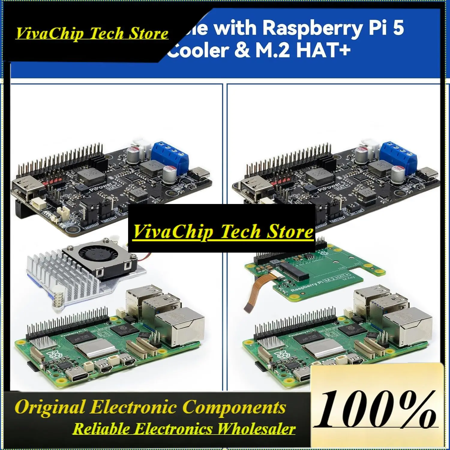 VivaPiPower 5 Raspberry Pi 5/4B/3B+/Zero 2 W UPS HAT, 5V/5A Power Supply, Safe Shutdown, Smart Alert For NAS, Server, Home Assis
