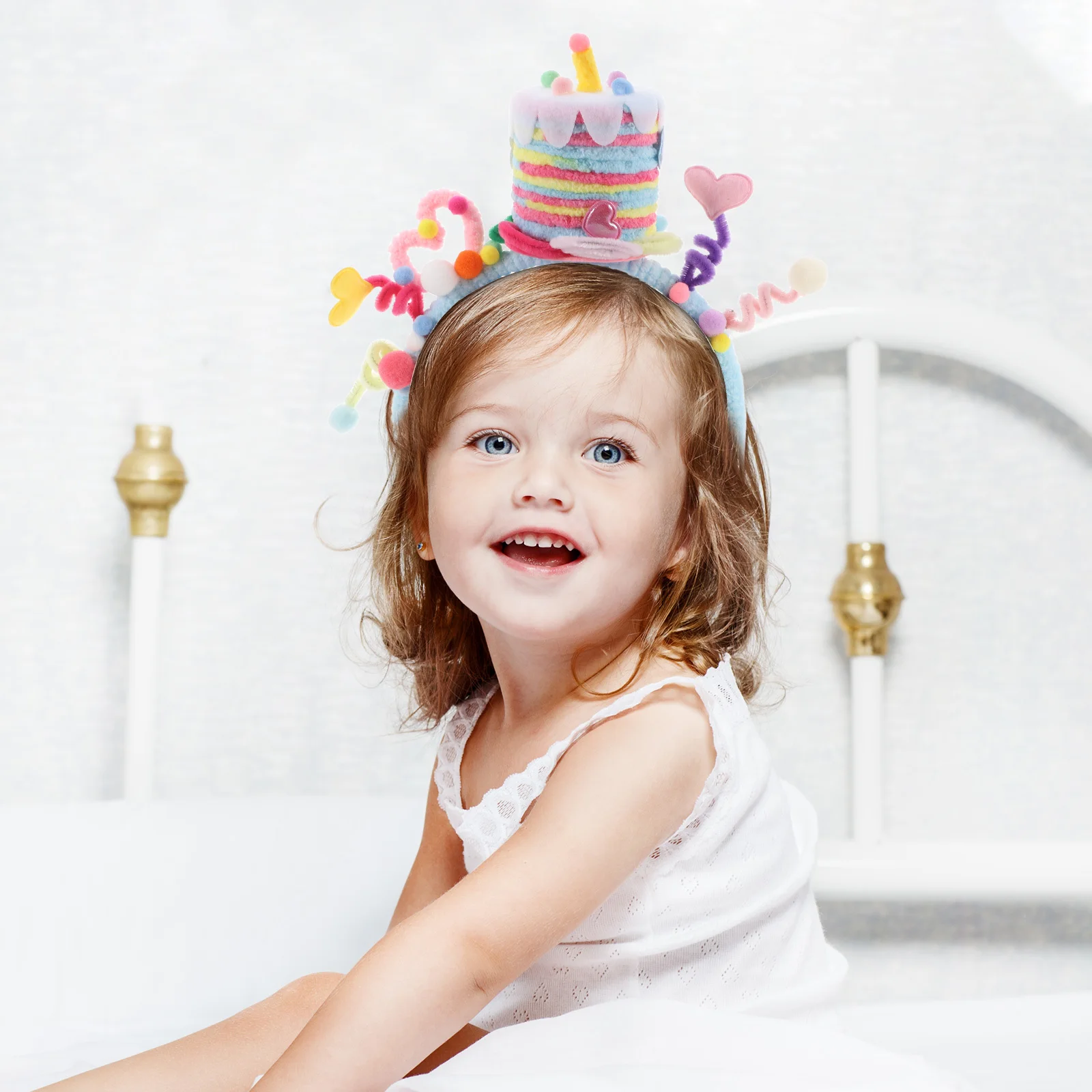 

1 Piece Children Birthday Headband Cake Shaped Heart Design Fun Party Accessory for Kids Girls Photo Booth Prop Celebration