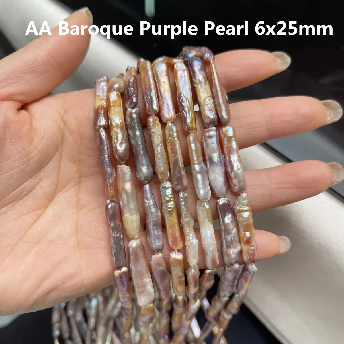 Baroque Pearl Natural Freshwater Purple Toothpick Pearl For Jewelry Making DIY Necklace Earrings Bracelet Accessory Length 36cm