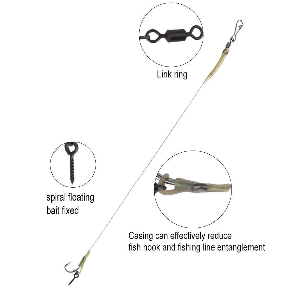 FISH KING Carp Fishing Ready Made Tied Boilie Hook With Fishing Line Boilie Carp Hooklink Micro Barbed Hook For Carp Hiar Rig