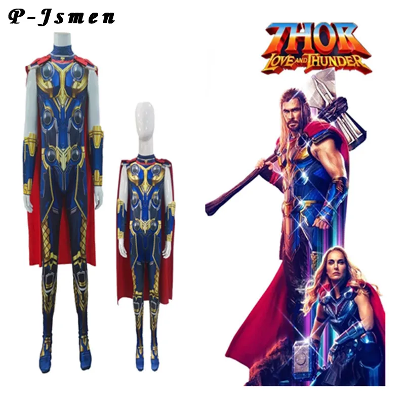 

P-Jsmen Thor Love and Thunder Cosplay Costume TV&Movie Superhero Suit Halloween Felt Sleeves Costumes with Cape for Kids Adult